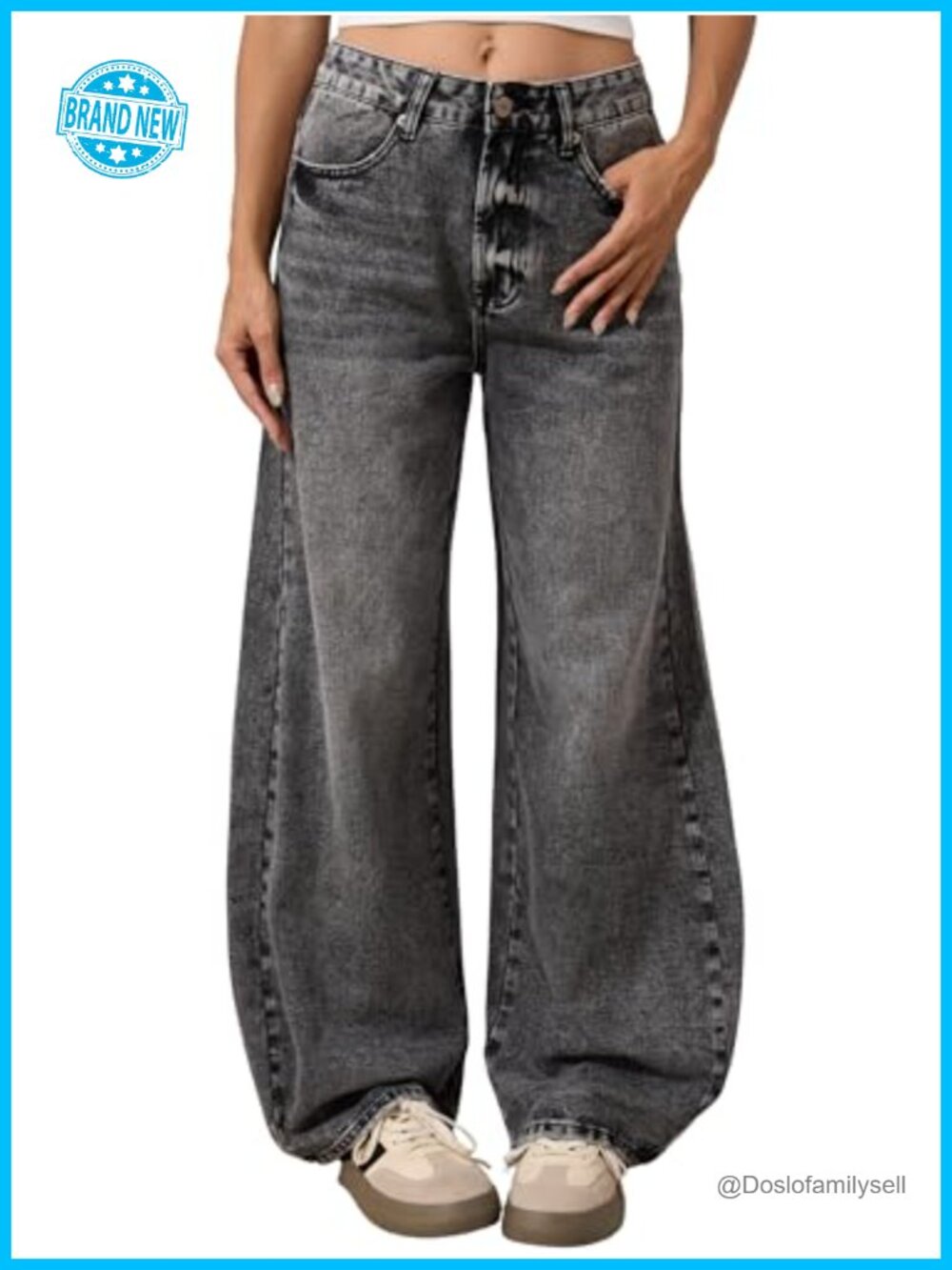 Womens Baggy Wide Leg Boyfriend Jeans Mid Waisted Flared Cotton Blend Denim